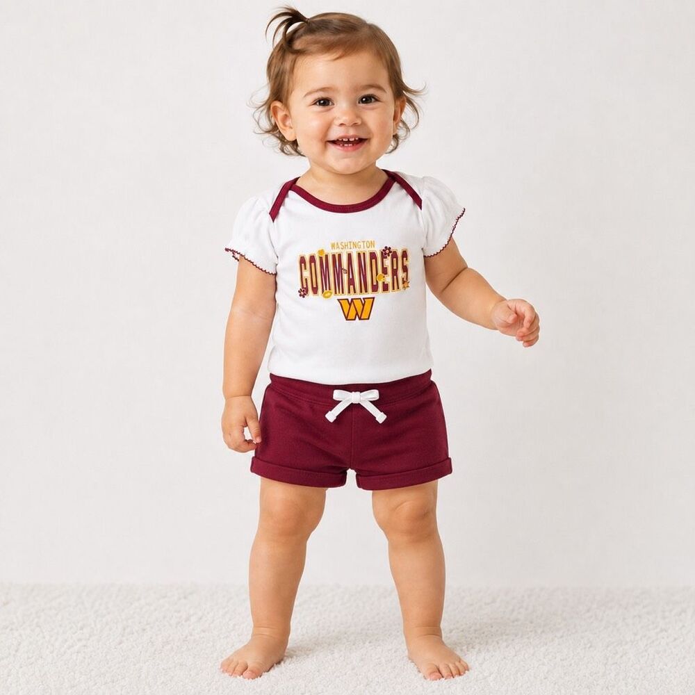 NFL Team Apparel Washington Commanders Girls 18M Ruffle Sleeve Baby Bodysuit